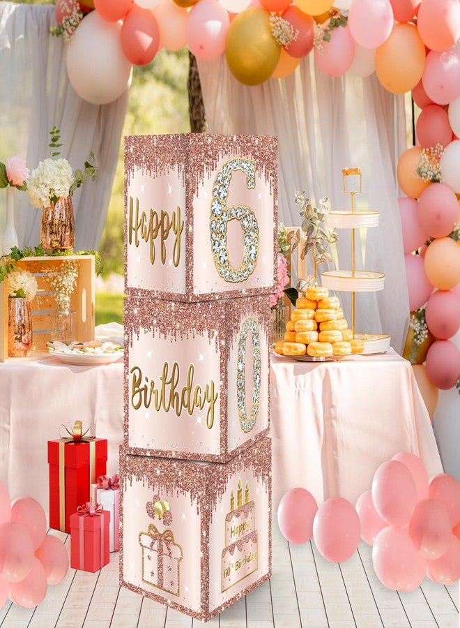 Guiruiy 3 Packs Pink Rose Gold 60th Birthday Balloon Boxes, 10.6 x 10.6 x 10.6 inches, Happy 60th Birthday Decorations for Women - Image 5